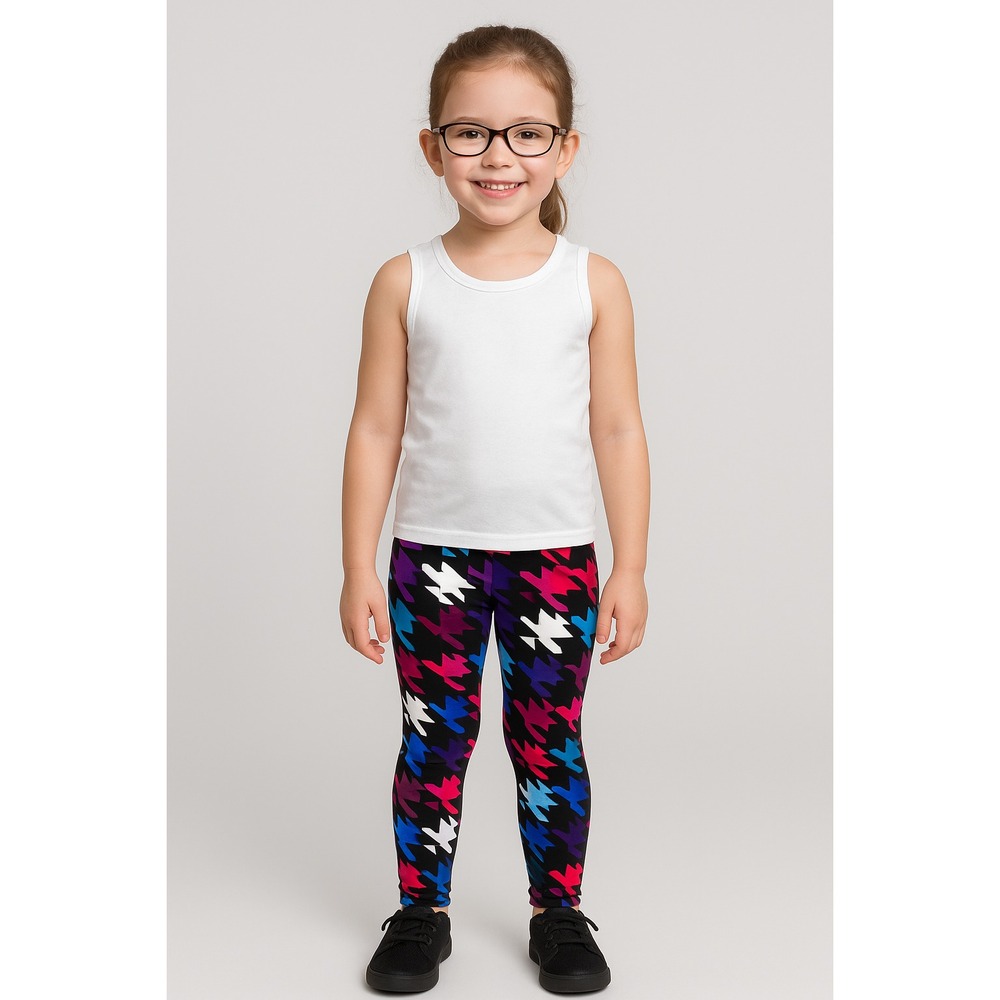 New Mix Girls' Colorful Houndstooth Leggings – Size Small,‎ Stretch Fit